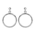 Boucles d'oreilles pendantes en argent rhodi&eacute; anneau suspendu orn&eacute; d'oxydes blancs sertis en bas fermoir poussette Artemare