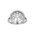 Bague en argent rhodi&eacute; arbre de vie ajour&eacute; avec tour orn&eacute; d'oxydes blancs sertis et branches lisses Artemare