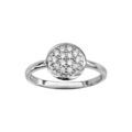 Bague en argent rhodi&eacute; pastille ronde pav&eacute;e d'oxydes blancs sertis