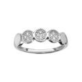 Bague en argent rhodi&eacute; 5 ronds dont 2 lisses et 3 pav&eacute;s d'oxydes blancs sertis