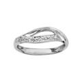 Bague en argent rhodi&eacute; amande ajour&eacute;e avec un bord lisse et l'autre orn&eacute; d'oxydes blancs sertis Artemare