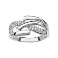 Bagues sur Artemare : Bague en argent rhodi&eacute; avec 1 bande d'oxydes blancs sertis et brins lisses crois&eacute;s