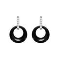 Boucles d'oreilles en argent rhodi&eacute; cercle c&eacute;ramique noire et oxydes blancs fermoir poussette