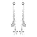 Boucles d'oreilles pendantes en argent rhodi&eacute; cha&icirc;nette avec pampille &eacute;toile et pampille oxyde blanc serti fermoir poussette Artemare