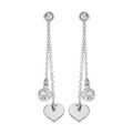 Boucles d'oreille sur Artemare : Boucles d'oreilles pendantes en argent rhodi&eacute; cha&icirc;nettes avec pampille coeur et pampille oxyde blanc serti clos fermoir poussette