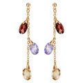Boucles d'oreilles pendantes en plaqu&eacute; or cha&icirc;nette avec gouttes multicolores suspendue et fermoir poussette