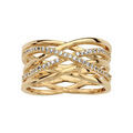 Bagues sur Artemare : Bague en plaqu&eacute; or large avec anneaux entrelac&eacute;s et croix d'oxydes blancs sertis
