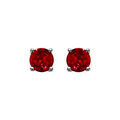 Boucles d'oreilles tige solitaire en argent rhodi&eacute; avec oxyde rouge ronde 5mm 4 griffes