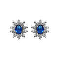 Boucles d'oreille sur Artemare : Boucles d'oreilles en argent rhodi&eacute; collection joaillerie pierre centrale bleu fonc&eacute; contour oxydes blancs sertis et fermoir poussette