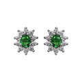 Boucles d'oreilles en argent rhodi&eacute; collection joaillerie pierre centrale vert contour oxydes blancs sertis et fermoir poussette
