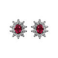 Boucles d'oreilles en argent rhodi&eacute; collection joaillerie pierre centrale rouge contour oxydes blancs sertis et fermoir poussette Artemare