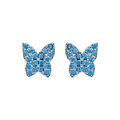 Boucles d'oreille sur Artemare : Boucles d'oreilles en argent rhodi&eacute; papillon pav&eacute; de pierres bleu ciel sertis et fermoir poussette