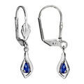 Boucles d'oreilles en argent rhodi&eacute; losange suspendu avec oxyde bleu fonc&eacute; et fermoir dormeuse