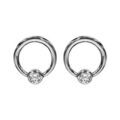 Boucles d'oreille sur Artemare : Boucles d'oreilles en argent rhodi&eacute; cercle lisse avec 1 gros oxyde blanc serti clos et fermoir poussette