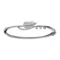 Bracelets sur Artemare : Bracelet jonc en argent rhodi&eacute; massif articul&eacute; avec plume et courbe orn&eacute;es d'oxydes blancs sertis 56mm X 50mm