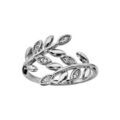 Bagues sur Artemare : Bague en argent rhodi&eacute; feuillage lisse et oxydes blancs