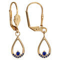Boucles d'oreille sur Artemare : Boucles d'oreilles pendantes en plaqu&eacute; or goutte suspendue ajour&eacute; avec oxyde bleu fonc&eacute; et fermoir dormeuse
