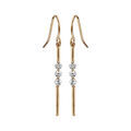 Boucles d'oreilles pendantes en plaqu&eacute; or baguettes lisses et oxydes blancs et fermoir crochet