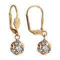 Boucles d'oreilles pendantes en plaqu&eacute; or fleur suspendue c?ur en oxyde blanc et fermoir dormeuse Artemare