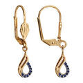 Boucles d'oreilles pendantes en plaqu&eacute; or goutte demi-rail bleu fonc&eacute; suspendue et fermoir dormeuse Artemare