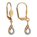 Boucles d'oreilles pendantes en plaqu&eacute; or goutte demi-rail blanc suspendue et fermoir dormeuse