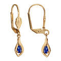 Boucles d'oreilles pendantes en plaqu&eacute; or ovale suspendu avec oxyde bleu fonc&eacute; et fermoir dormeuse