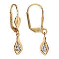 Boucles d'oreilles pendantes en plaqu&eacute; or ovale suspendu avec oxyde blanc et fermoir dormeuse