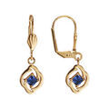 Boucles d'oreilles pendantes en plaqu&eacute; or oxyde carr&eacute; bleu fonc&eacute; suspendu et fermoir dormeuse