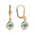 Boucles d'oreilles pendantes en plaqu&eacute; or oxyde carr&eacute; bleu clair suspendu et fermoir dormeuse