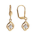 Boucles d'oreilles pendantes en plaqu&eacute; or oxyde carr&eacute; oxyde blanc suspendu et fermoir dormeuse Artemare