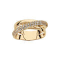Bagues sur Artemare : Bague en plaqu&eacute; or 2 anneaux lisses crois&eacute;s avec ruban d'oxydes blancs sertis