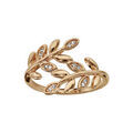 Bague en plaqu&eacute; or feuillage lisse et oxydes blancs
