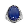 Bagues sur Artemare : Bague en argent rhodi&eacute; anneau cisel&eacute; orn&eacute; d'1 grosse Agate bleue