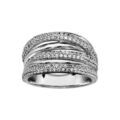 Bague en argent rhodi&eacute; large avec rails larges d'oxydes blancs et anneau lisse Artemare