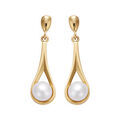Boucles d'oreille pendantes en plaqu&eacute; or perle d'eau douce en goutte et fermoir poussette Artemare