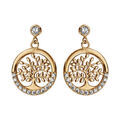 Boucles d'oreille pendantes en plaqu&eacute; or arbre de vie et demi-rail d'oxydes blancs sertis et fermoir poussette Artemare