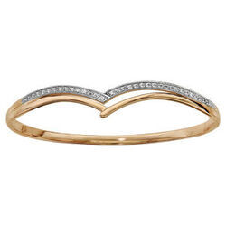 Bracelet jonc en plaqu&eacute; or articul&eacute; forme pointe avec oxydes blancs sertis