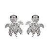 Boucles d'oreille en argent rhodi&eacute; tortue orn&eacute;e d'oxydes blancs sertis et fermoir poussette