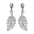 Boucles d'oreille pendantes en argent rhodi&eacute; feuillage orn&eacute; d'oxydes blancs sertis et fermoir ppoussette Artemare