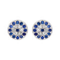 Boucles d'oreille en argent rhodi&eacute; collection joaillerie pastille empierr&eacute;e bleus et blancs et fermoir poussette