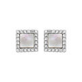 Boucles d'oreille sur Artemare : Boucles d'oreille en argent rhodi&eacute; et nacre blanche carr&eacute; avec contour oxydes blancs sertis et fermoir poussette