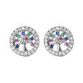 Boucles d'oreille sur Artemare : Boucles d'oreille en argent rhodi&eacute; ronde arbre de vie multi couleurs contours oxydes blancs sertis et fermoir poussette