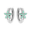 Cr&eacute;oles en argent rhodi&eacute; avec fleur couleur verte