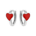 Cr&eacute;ole en argent rhodi&eacute; avec motif coeur rouge
