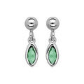Boucles d'oreille sur Artemare : Boucles d'oreille pendantes en argent rhodie avec navette verte et fermoir poussette