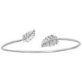 Bracelets sur Artemare : Bracelet jonc en argent rhodi&eacute; avec feuillage et oxydes blancs sertis
