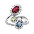 Bagues sur Artemare : Bague en argent rhodi&eacute; collection joaillerie fleur avec oxydes multicouleur cercl&eacute;s d'oxydes blancs