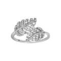 Bague en argent rhodi&eacute; avec feuillage crois&eacute; orn&eacute; d'oxydes blancs sertis