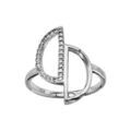 Bagues sur Artemare : Bague en argent rhodi&eacute; avec 2 demi cercles &eacute;vid&eacute;s dont 1 en oxyde blanc
