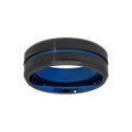 Bague en acier et PVD bleu avec filet et int&eacute;rieur bleu Artemare